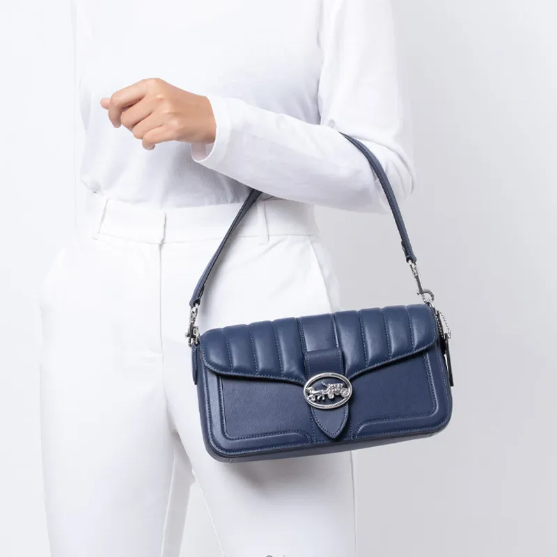 COACH Georgie Leather Shoulder Bag Crossbody Bag Handbag Shoulder Bag Women's Cobalt Blue-4