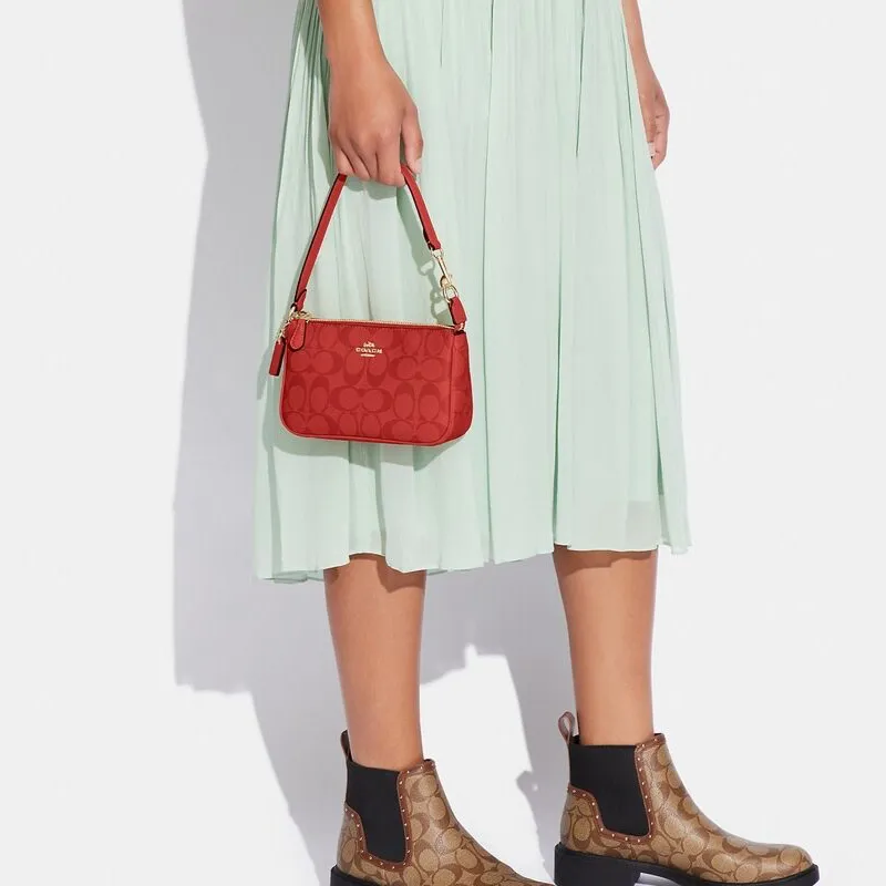 COACH Nolita Canvas With Leather Pochette, Shoulder Bag, Wrist Bag, Clutch Trumpets Women's Red-3