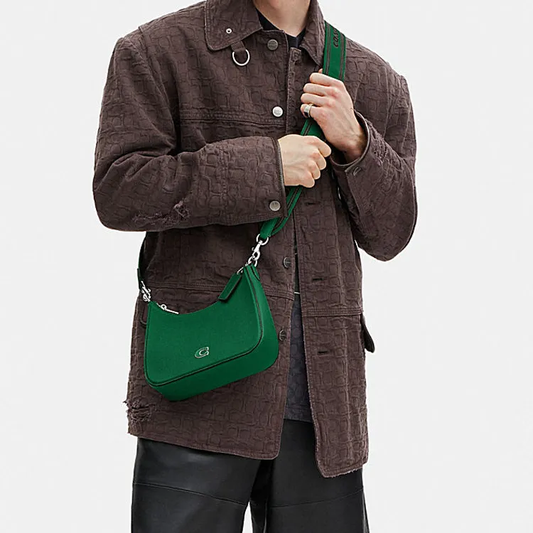 COACH Hobo Canvas With Leather Crescent Bag Shoulder Bag Crossbody Bag Handbag Medium Size Women's Green-3