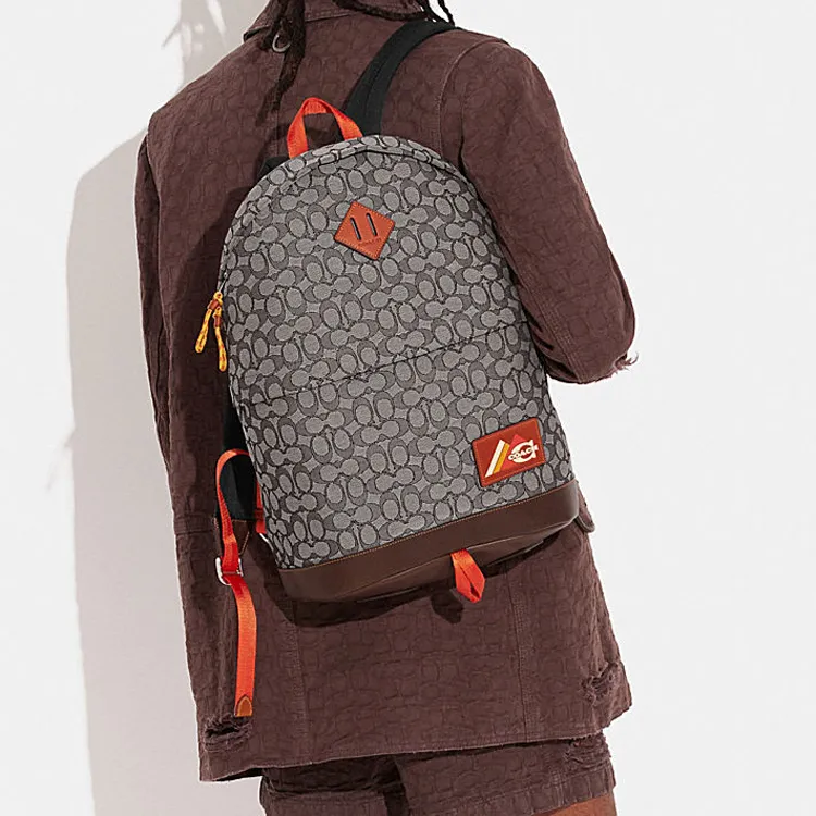 COACH Calfskin Travel Bag Backpack Tubas Men's Black Gray-4