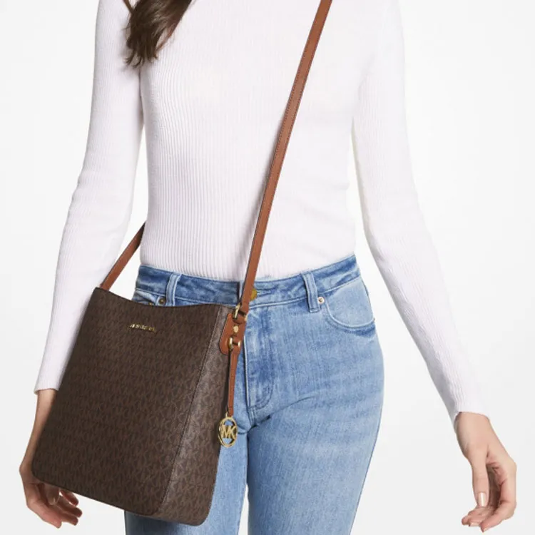 MICHAEL KORS Jet Set Travel Canvas With Leather Messenger Bag Shoulder Bag Crossbody Bag Large Size Women's Brown-2