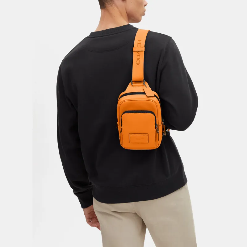 COACH Track Calfskin Fanny Pack Shoulder Bag Sling Bag Mini Unisex Orange-4