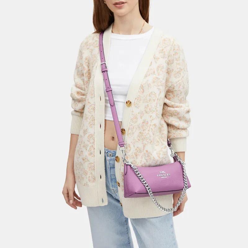 COACH Pebbled Leather Shoulder Bag, Handbag, Shoulder Bag Women's Purple-3
