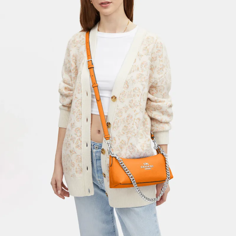 COACH Pebbled Leather Shoulder Bag, Handbag, Shoulder Bag Women's Orange-3