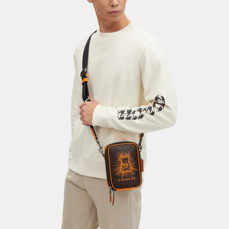 COACH Stanton Canvas With Calfskin Camera Bag, Shoulder Bag, Crossbody Bag Small Size Men's Orange & Coffee Monogram-4