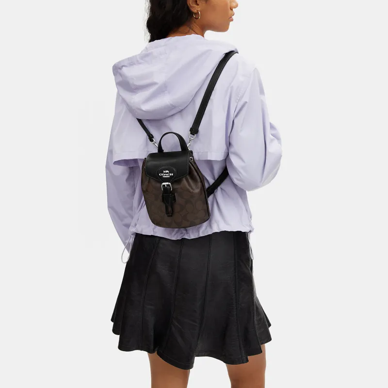 COACH Canvas With Smooth Leather Backpack Small Size Women's Black & Brown Monogram-4
