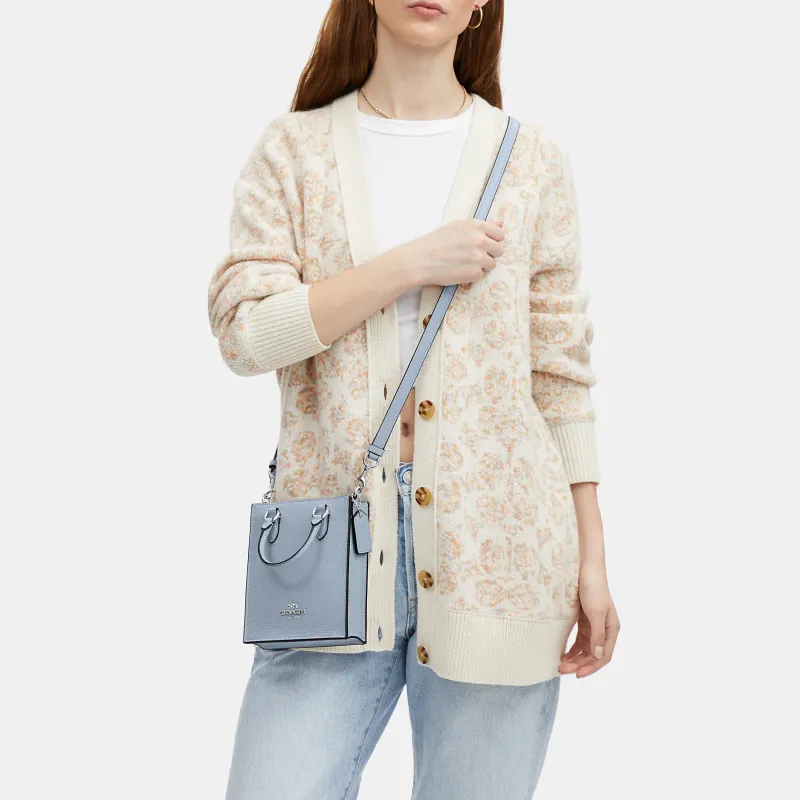 COACH Pebbled Leather Tote Bag Shopping Bag Shoulder Bag Handbag Mini Women's Mist Gray-3