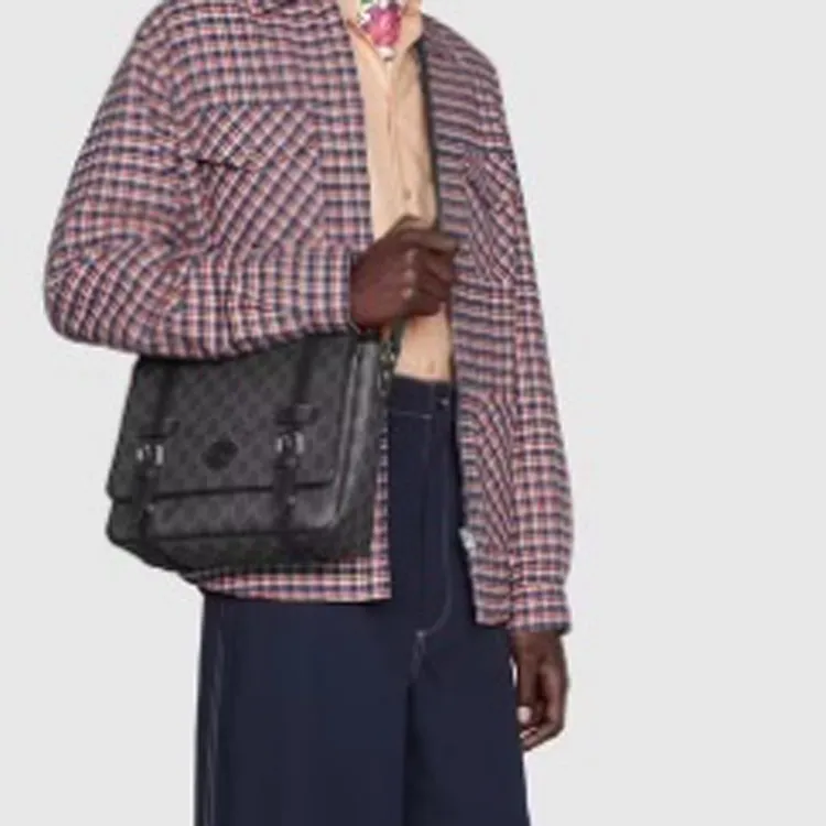 GUCCI Canvas With Leather Binding Canvas Bag, Messenger Bag, Shoulder Bag, Crossbody Bag Regular Men's Black-9