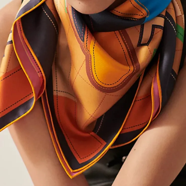 HERMES Tapis De Selle Silk Scarves Women's Yellow-3