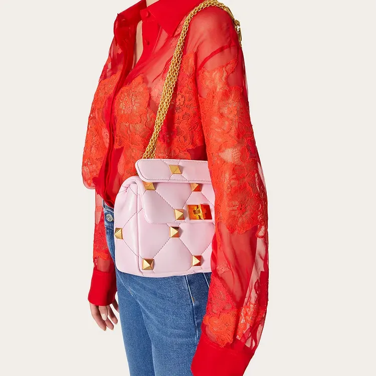 Valentino Sheepskin Handbag Shoulder Bag Crossbody Bag Medium Size Women's Pink-5