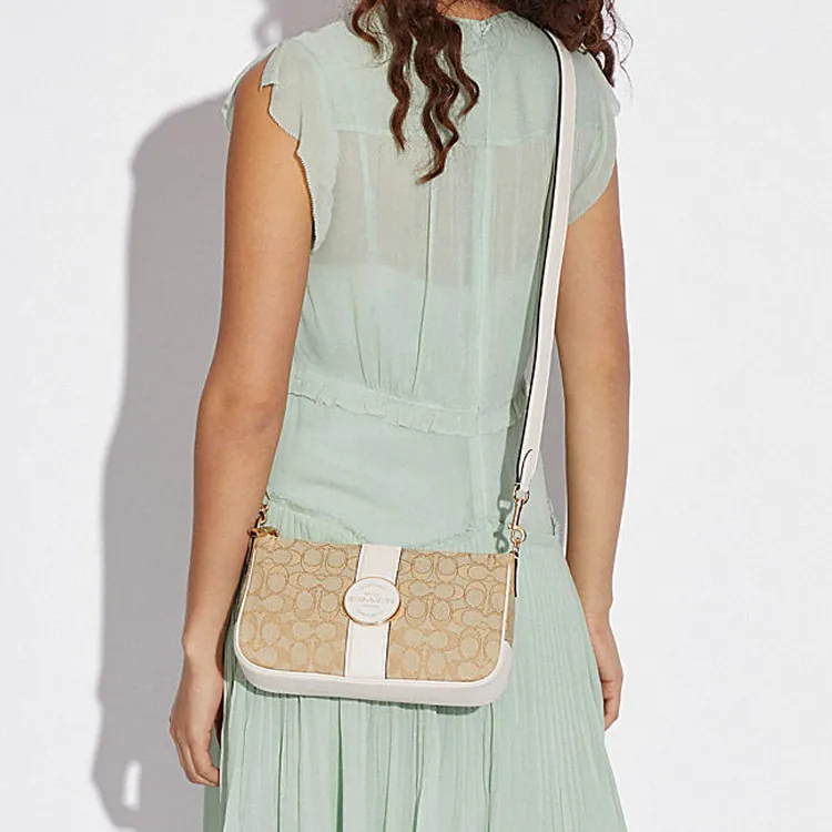 COACH Lonnie Fabric With Leather Shoulder Bag Handbag Crossbody Bag Shoulder Bag Women's Light Khaki-4