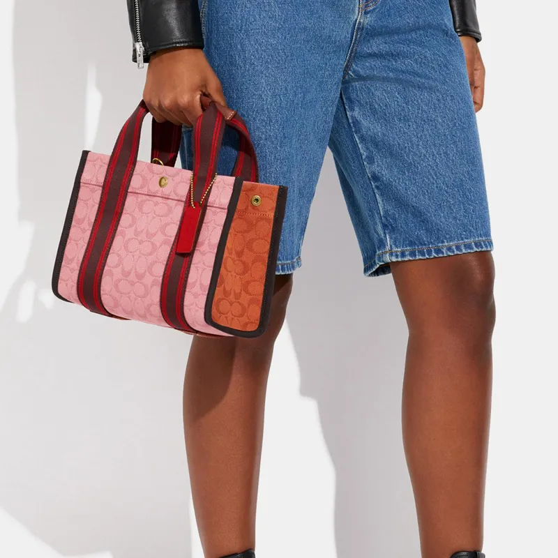 COACH Spin Fabric With Smooth Leather Shoulder Bag, Crossbody Bag Tubas Women's Pink & Red Black-4