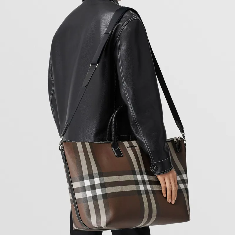 Burberry Cotton With Calfskin Travel Bag Tote Bag Shopping Bag Crossbody Bag Handbag Regular Men's Dark Birch Brown-5