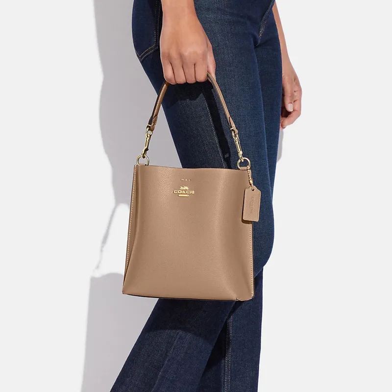 COACH Mollie Leather Bucket Bag Handbag Shoulder Bag Crossbody Bag Small Size Women's Taupe-4