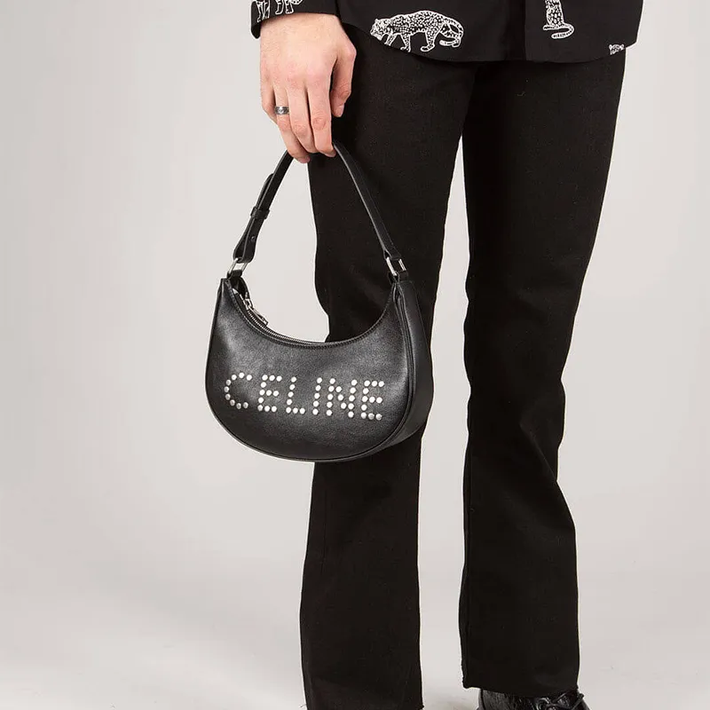 CELINE AVA Smooth Cow Leather Dumpling Bag Shoulder Bag Handbag Shoulder Bag Women's Black-5