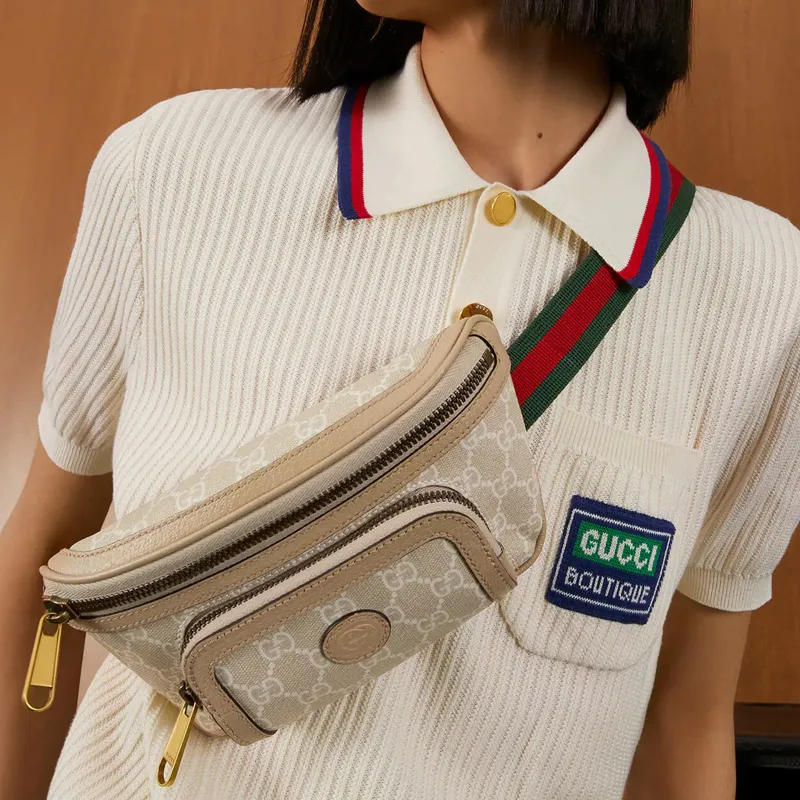 GUCCI Canvas Canvas Bag Fanny Pack Sling Bag Unisex Beige-8
