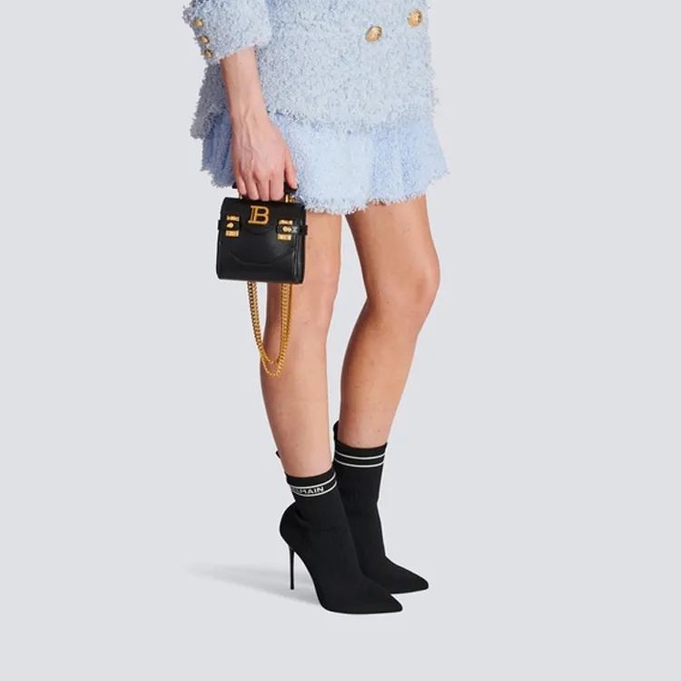 BALMAIN B-BUZZ Cow Leather Portable Crossbody Bag Shoulder Bag Mini Women's Black-4