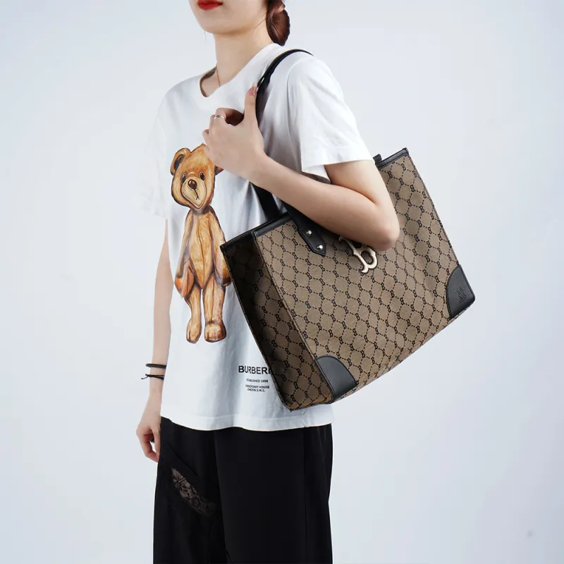MLB Monogram Collection Polyester Combo Bag Tote Bag Shopping Bag Shoulder Bag Handbag Regular Unisex Dark Brown Mocha-5