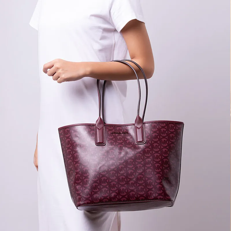 MICHAEL KORS Jodie Canvas Tote Bag Shopping Bag Handbag Shoulder Bag Women's Berry Red-5