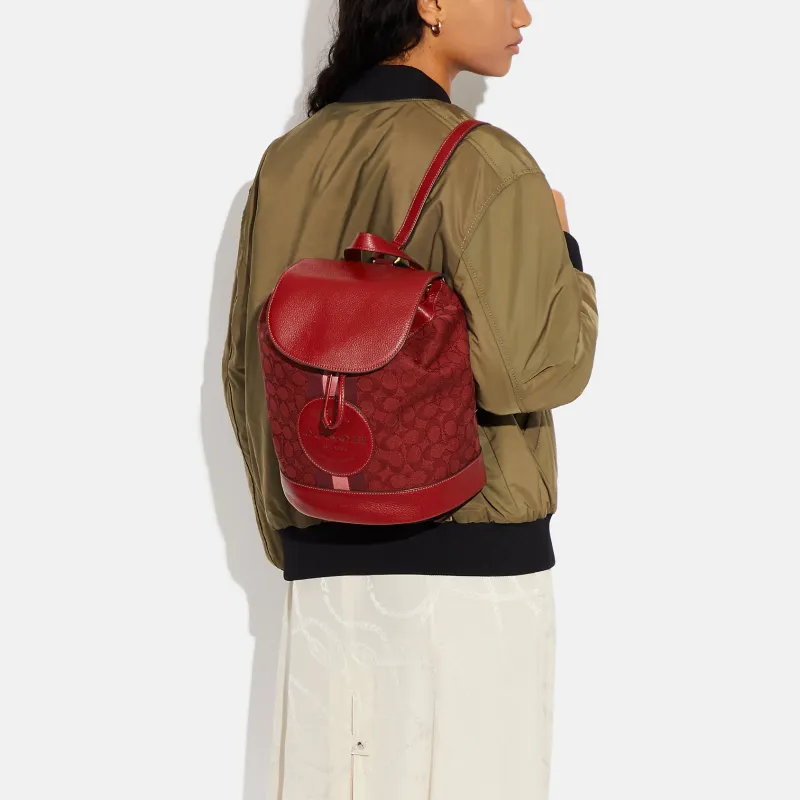 COACH Dempsey Fabric With Pebbled Leather Accents Backpack Medium Size Women's Apple Red-3