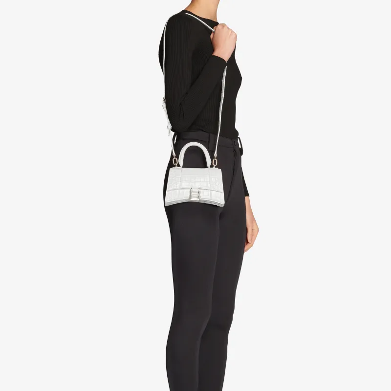 Balenciaga Hourglass Crocodile Embossed Top Handle Bag Xs White-5
