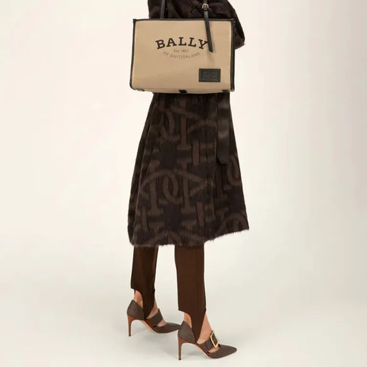 BALLY Nylon Canvas Bag Tote Bag Shopping Bag Shoulder Bag Handbag Women's Beige-3