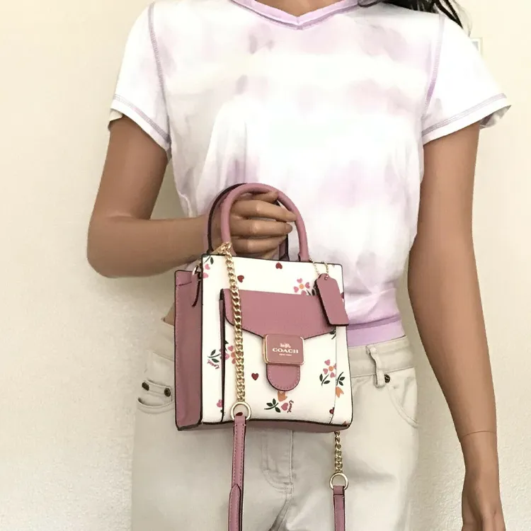 COACH Pepper Canvas With Leather Handbag, Shoulder Bag, Crossbody Bag Mini Women's White & Pink-4