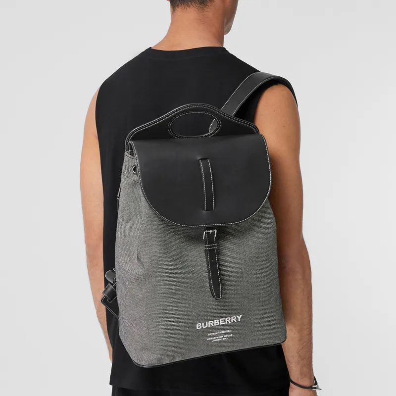 Burberry Horseferry Cotton With Cow Leather And Polyamide Backpack Men's Gray-6