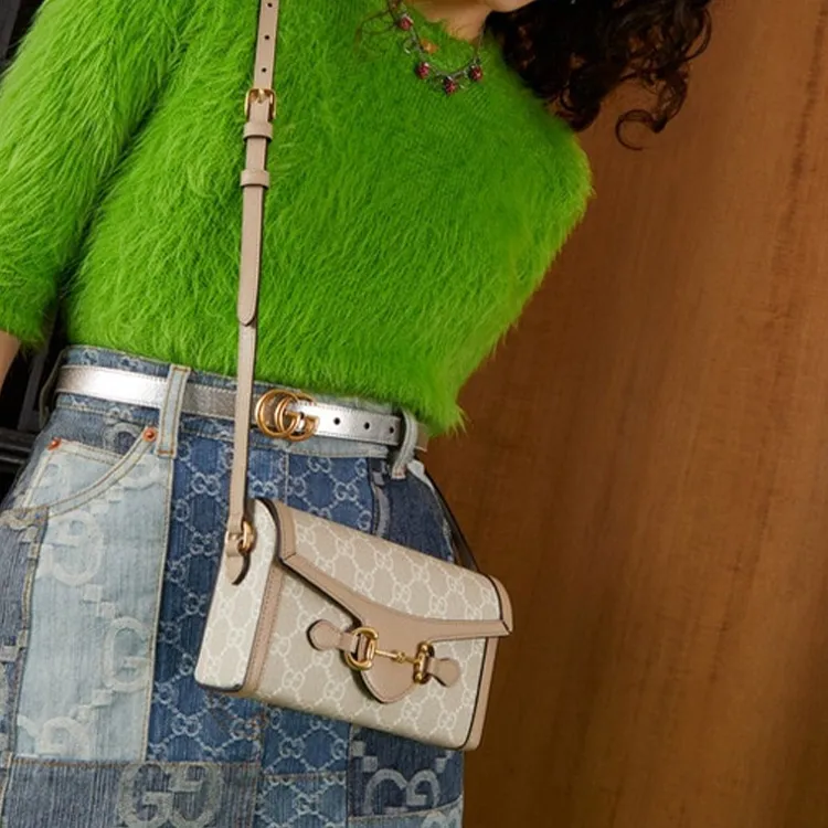 GUCCI Horsebit 1955 Canvas With Leather Trim Box Bag Shoulder Bag Crossbody Bag Mini Women's Beige/White-10