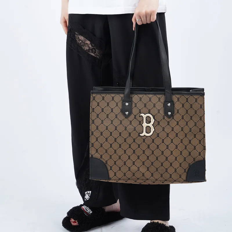 MLB Monogram Collection Polyester Combo Bag Tote Bag Shopping Bag Shoulder Bag Handbag Regular Unisex Dark Brown Mocha-3
