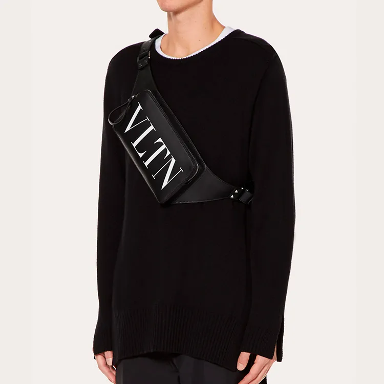 Valentino VLTN Cow Leather Sling Bag, Shoulder Bag, Crossbody Bag, Fanny Pack Men's Black-4