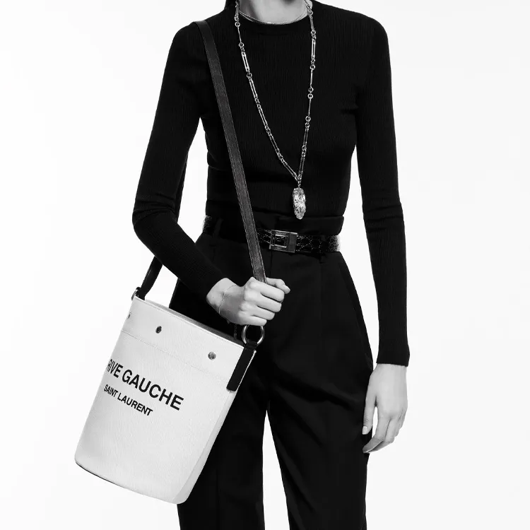 SAINT LAURENT Rive GaucheVicky Canvas With Leather Canvas Bag, Bucket Bag, Crossbody Bag, Shoulder Bag Women's-5