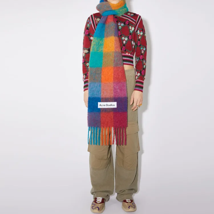 Acne Studios Knit Scarves Unisex Fuchsia/Yellow/Blue-3