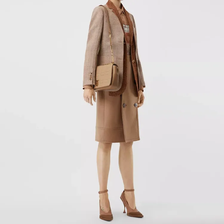 Burberry Lola Bag Quilting Lambskin Shoulder Bag Medium Size Women's Khaki-3