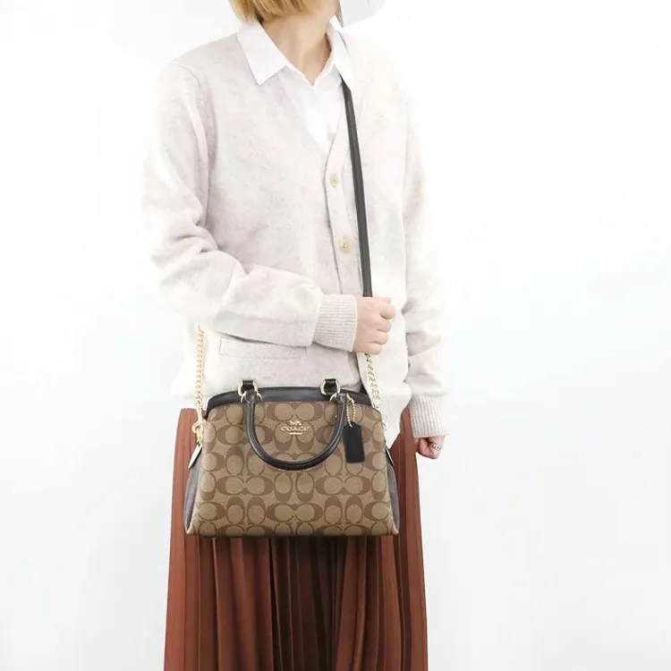 COACH Lillie Coated Canvas With Leather Shoulder Bag Crossbody Bag Handbag Medium Size Women's Khaki Monogram-3