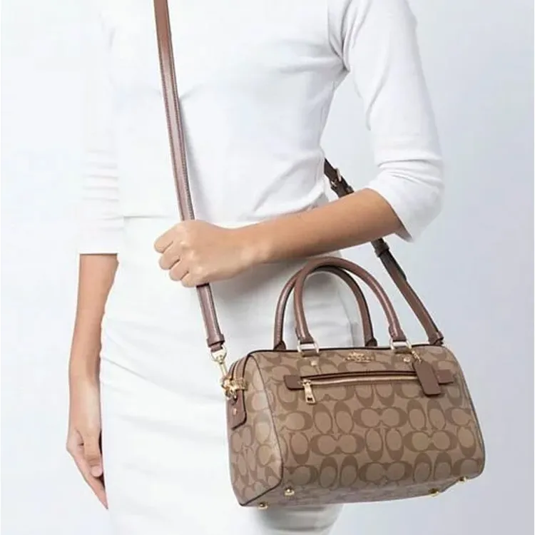 COACH PVC Boston Bag, Handbag, Crossbody Bag, Shoulder Bag Tubas Women's Khaki Monogram-6