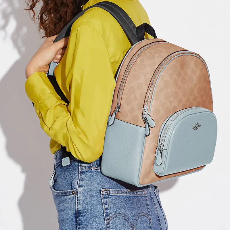 COACH Court Pebbled Leather Backpack Medium Size Women's Monogram Haze Blue-4