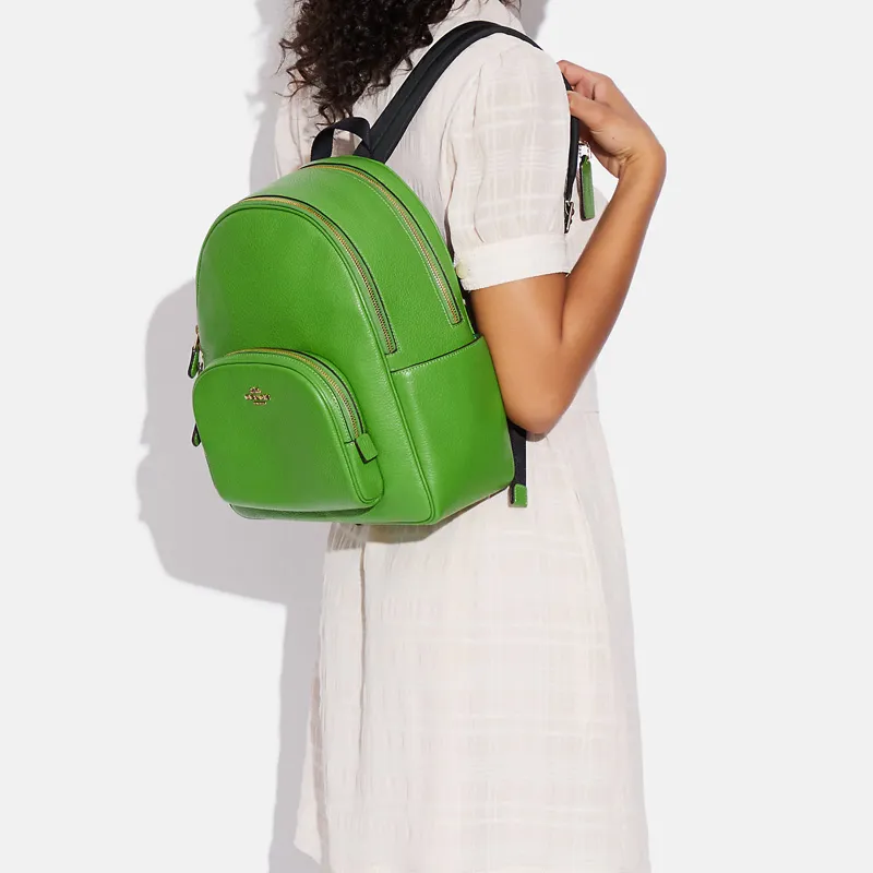 COACH Court Pebble Texture Leather Backpack Medium Size Women's Green-4