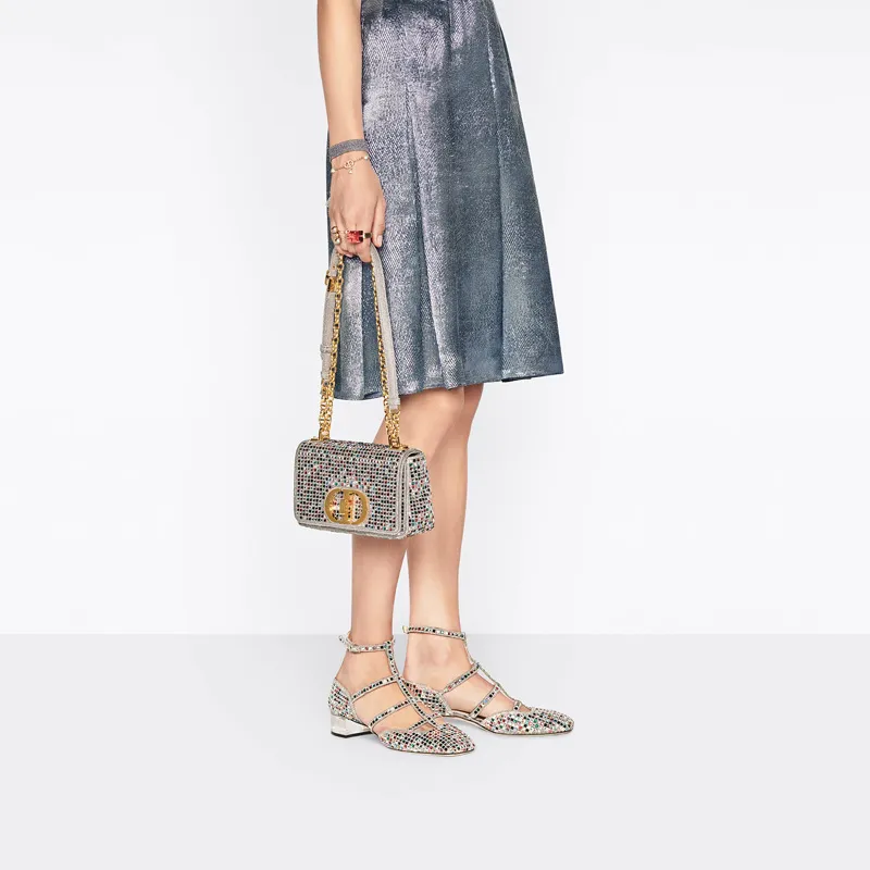 DIOR Caro Multicolor Crystal Embroidery Clutch Portable Crossbody Bag Shoulder Bag Women's Silver-6
