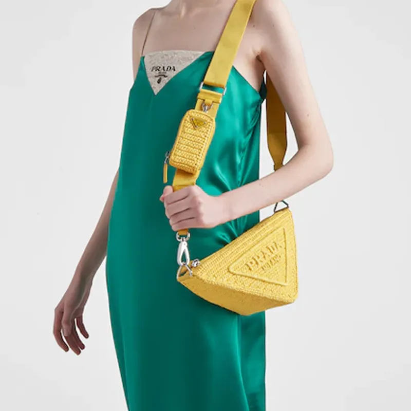 PRADA Triangle Fabric Shoulder Bag Crossbody Bag Yellow-6