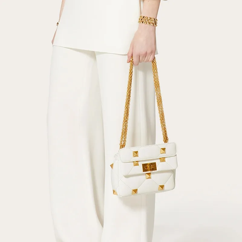 Valentino ROMAN STUD Sheepskin Handbag, Crossbody Bag, Shoulder Bag Women's Pearl White-3