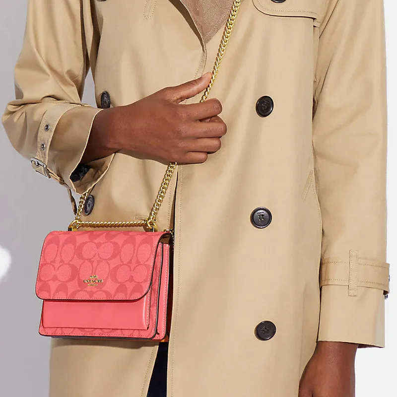 COACH Klare Coated Canvas With Leather Chain Bag, Shoulder Bag, Crossbody Bag Mini Women's Soda Pink-3