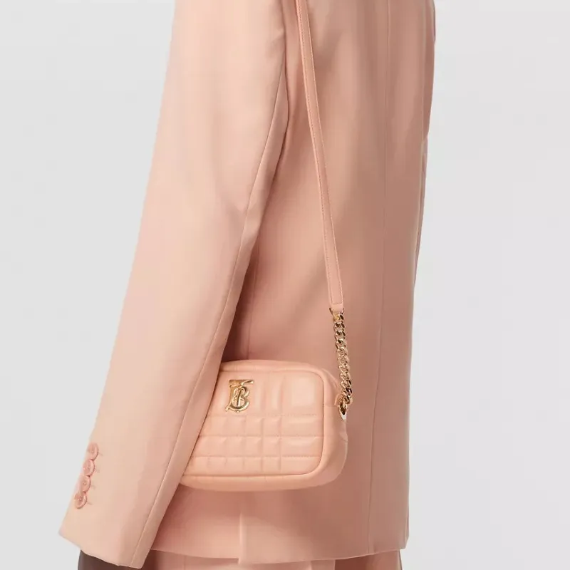 Burberry Lola Bag Lambskin Camera Bag, Handheld Shoulder Bag, Crossbody Bag Mini Women's Peach Pink-5