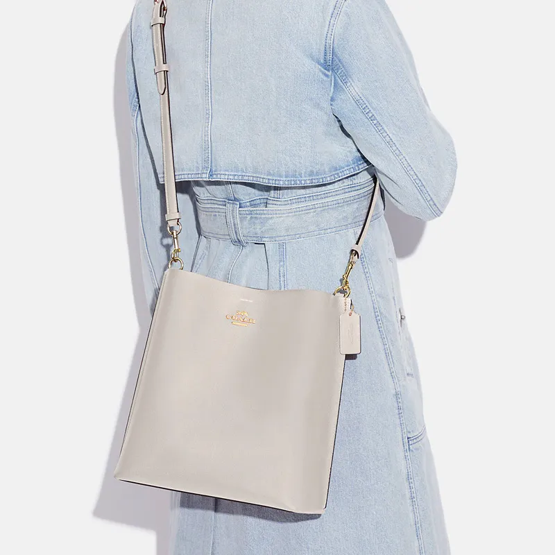 COACH Mollie Solid Color Leather Bucket Bag Handbag Shoulder Bag Crossbody Bag Large Size Women's Chalk White-4