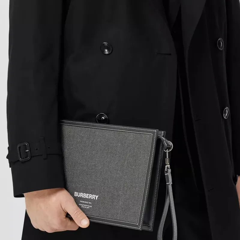 Burberry Horseferry Cotton Canvas With Leather Trim Storage Bag Clutch Regular Men's Black/Gray-5