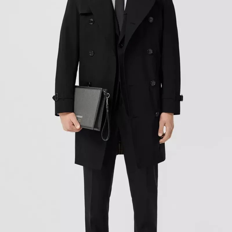 Burberry Horseferry Cotton Canvas With Leather Trim Storage Bag Clutch Regular Men's Black/Gray-6