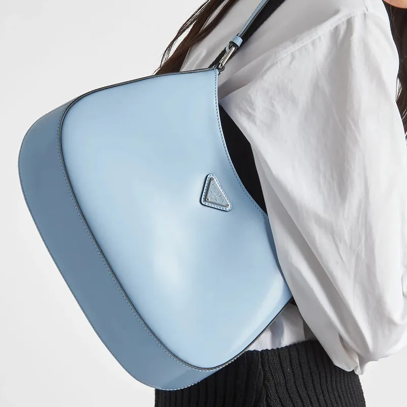 PRADA Leather Shoulder Bag Women's Sky Blue-4