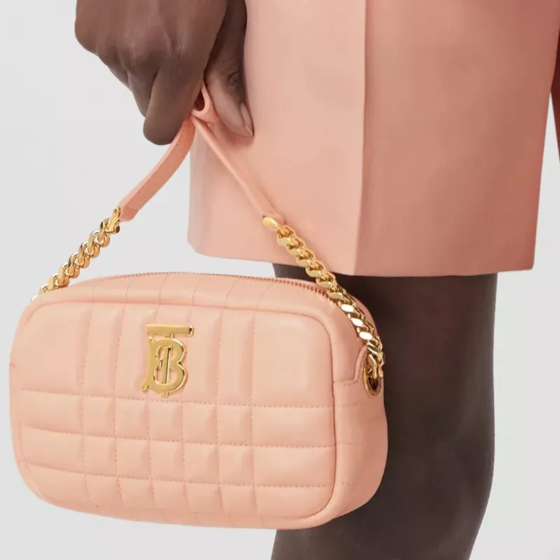 Burberry Lola Bag Lambskin Camera Bag, Handheld Shoulder Bag, Crossbody Bag Mini Women's Peach Pink-7