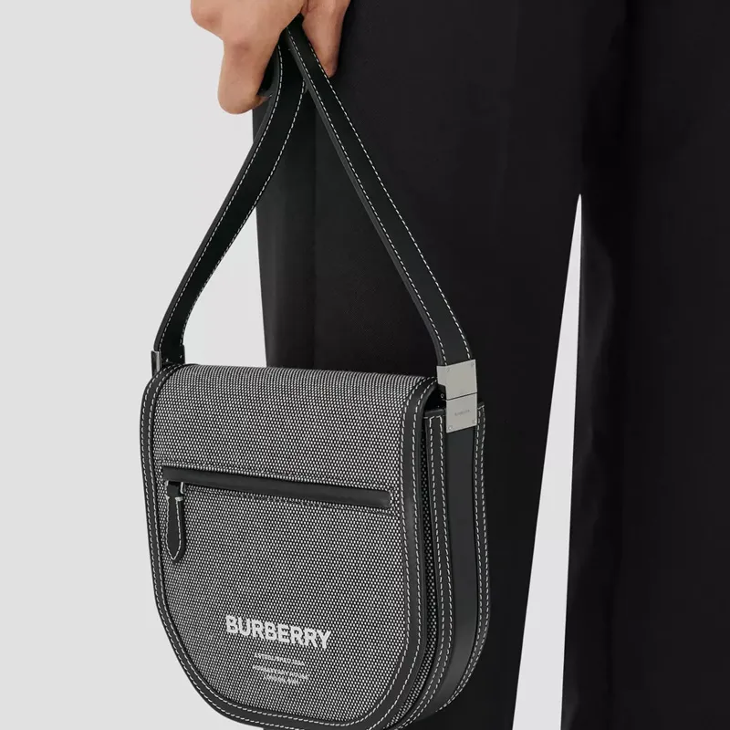 Burberry Olympia Calfskin Shoulder Bag, Crossbody Bag Mini Men's Black & Gray-10