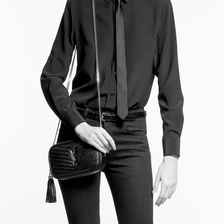 SAINT LAURENT LOU Quilting Leather Camera Bag Chain Crossbody Bag Shoulder Bag Women's Dark Beige-4